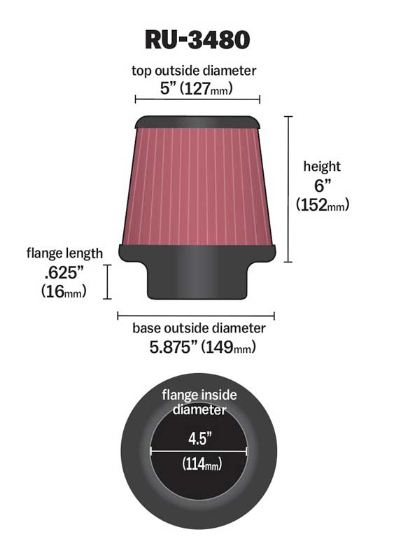 K&N RU-3480 Universal Clamp-On Air Filter