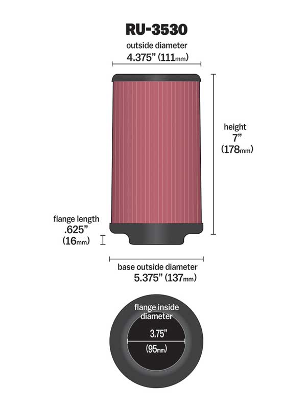 K&N RU-3530 Universal Clamp-On Air Filter
