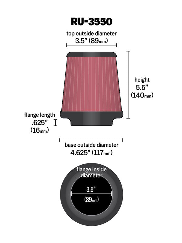 K&N RU-3550 Universal Clamp-On Air Filter