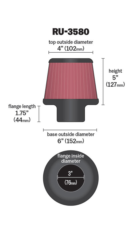 K&N RU-3580 Universal Clamp-On Air Filter