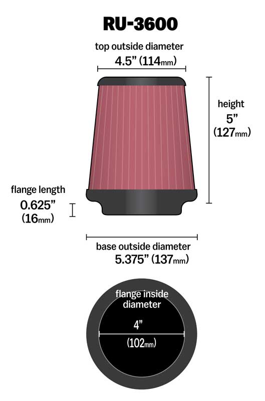 K&N RU-3600 Universal Clamp-On Air Filter