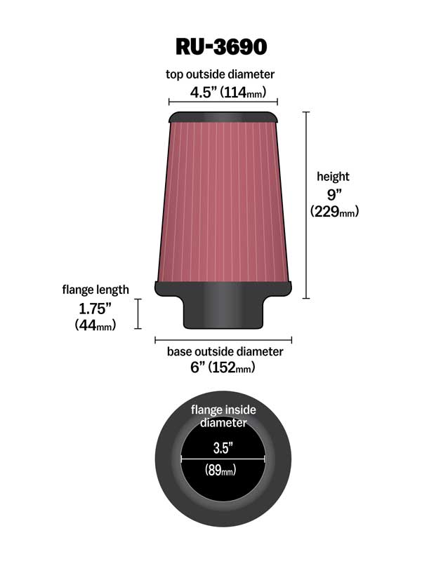 K&N RU-3690 Universal Clamp-On Air Filter