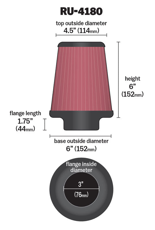K&N RU-4180 Universal Clamp-On Air Filter