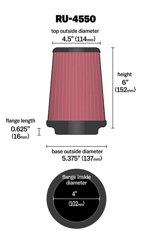K&N RU-4550 Universal Clamp-On Air Filter