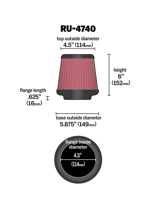 K&N RU-4740 Universal Clamp-On Air Filter