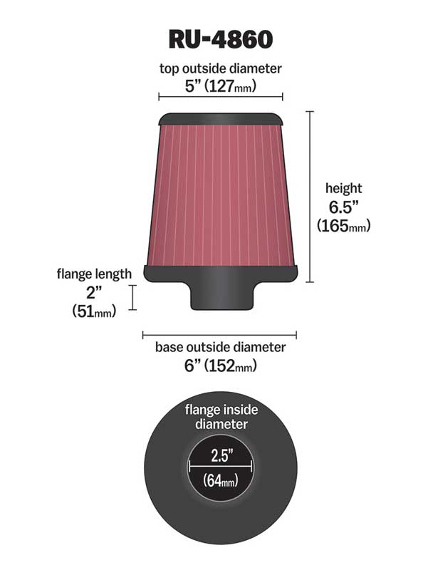 K&N RU-4860 Universal Clamp-On Air Filter
