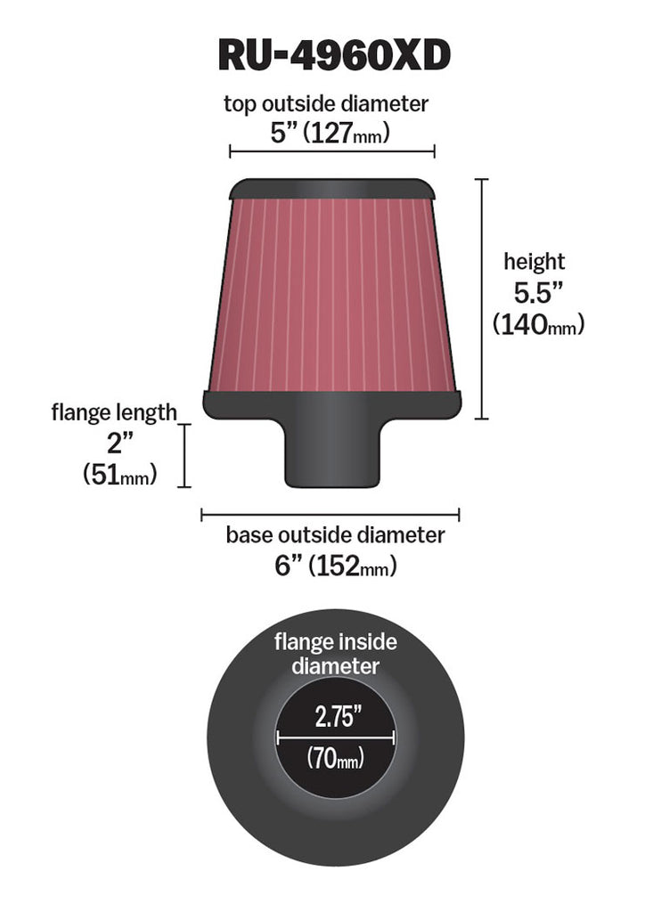 K&N RU-4960XD Universal Clamp-On Air Filter