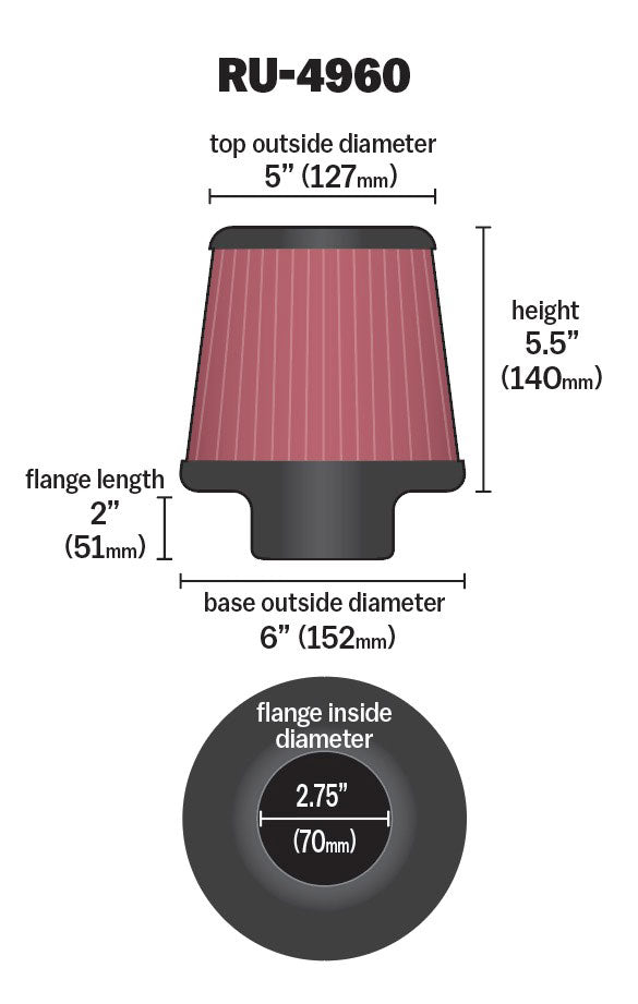 K&N RU-4960 Universal Clamp-On Air Filter