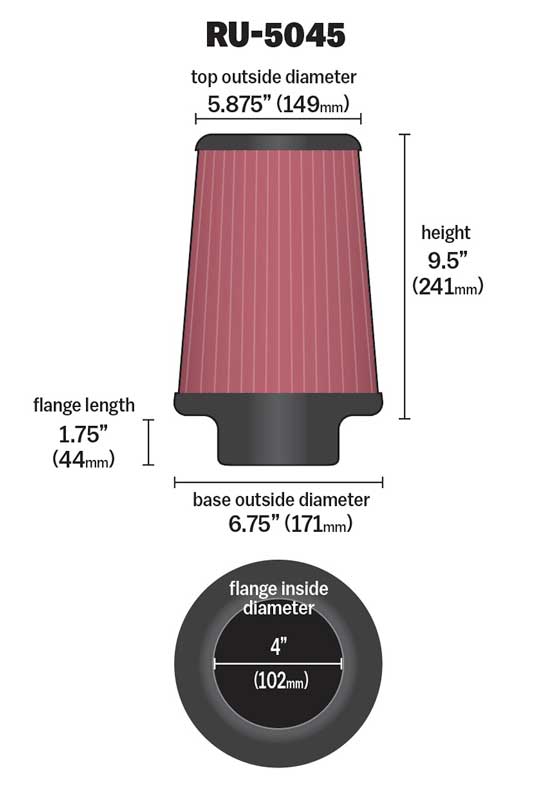 K&N RU-5045 Universal Clamp-On Air Filter
