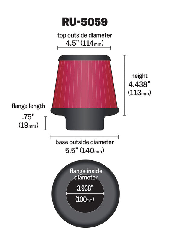 K&N RU-5059 Universal Clamp-On Air Filter