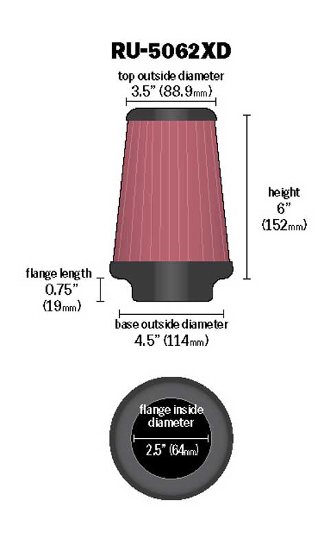 K&N RU-5062XD Universal Clamp-On Air Filter