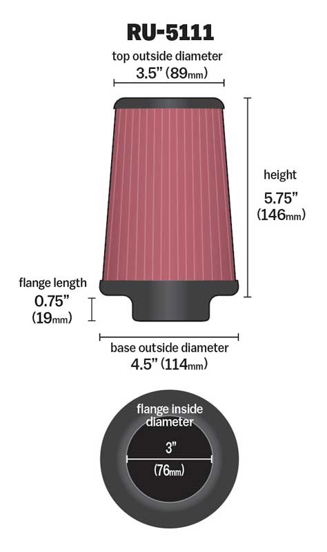 K&N RU-5111 Universal Clamp-On Air Filter