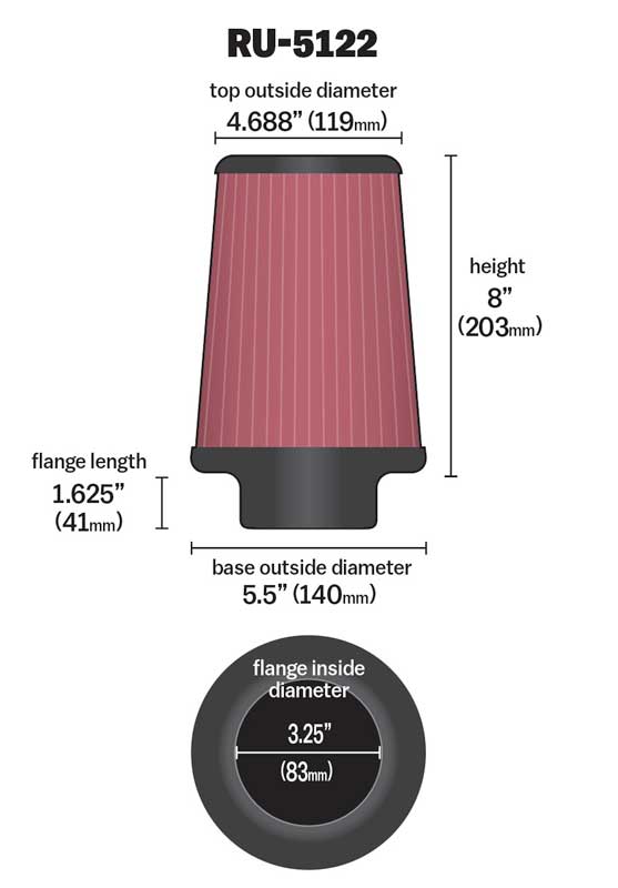 K&N RU-5122 Universal Clamp-On Air Filter