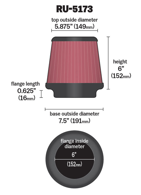 K&N RU-5173 Universal Clamp-On Air Filter