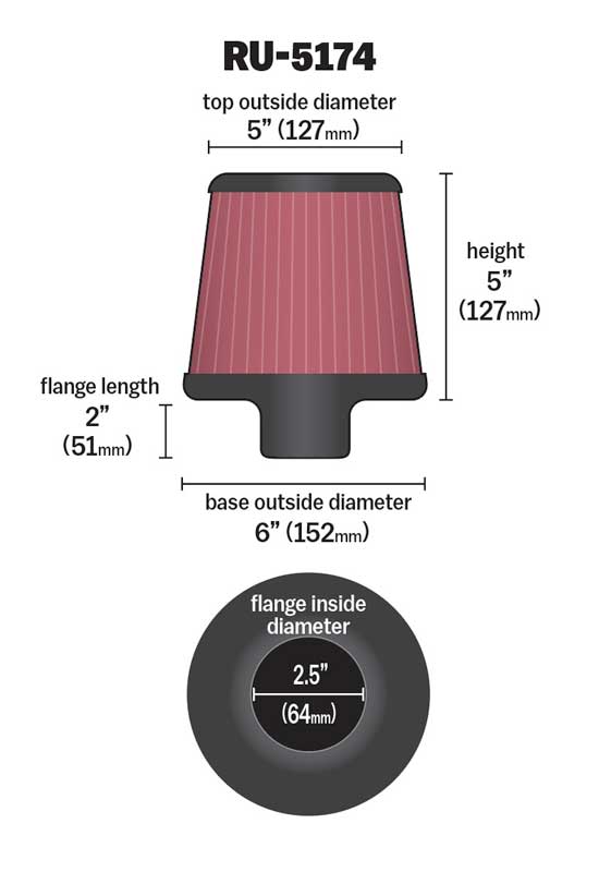 K&N RU-5174 Universal Clamp-On Air Filter