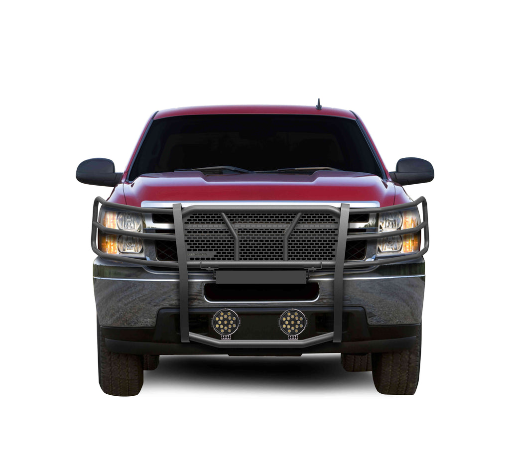 Black Horse Off Road RU-CHSI07-B-PLB Rugged Heavy Duty Grille Guard Kit for Select Chevrolet Silverado