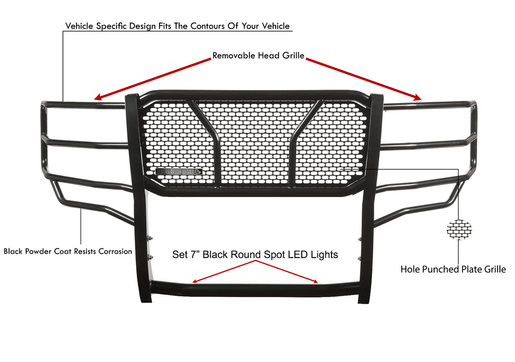 Black Horse Off Road RU-CHSI11-B-PLB Rugged Heavy Duty Grille Guard Kit for Select Chevrolet Silverado HD, Chevrolet Silverado HD