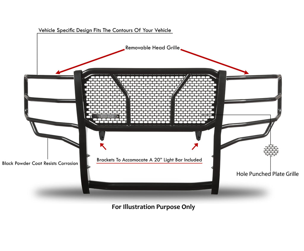Black Horse Off Road RU-CHSI14-B Rugged Heavy Duty Grille Guard for Select Chevrolet Silverado 1500, Chevrolet Silverado LD