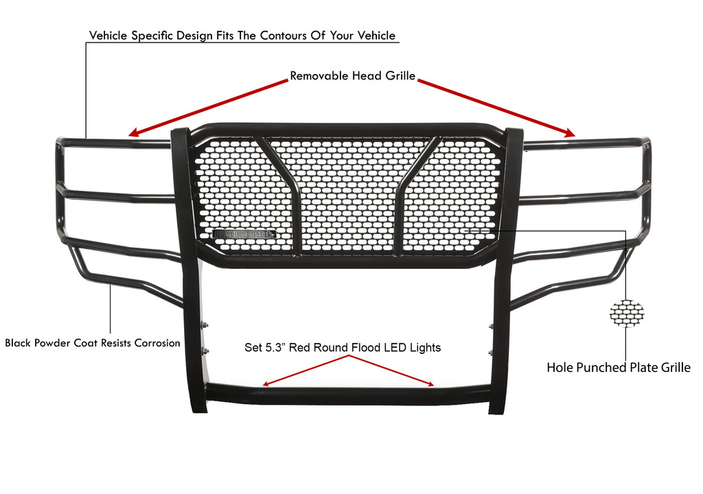Black Horse Off Road RU-CHSI15-B-PLFR Rugged Heavy Duty Grille Guard Kit for Select Chevrolet Silverado HD, Chevrolet Silverado HD