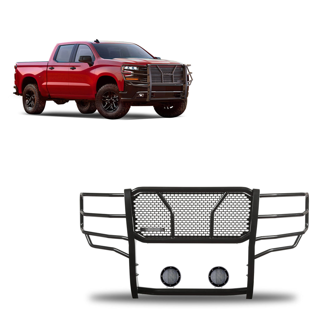 Black Horse Off Road RU-CHSI19-B-PLFB Rugged Heavy Duty Grille Guard Kit for Select Chevrolet Silverado