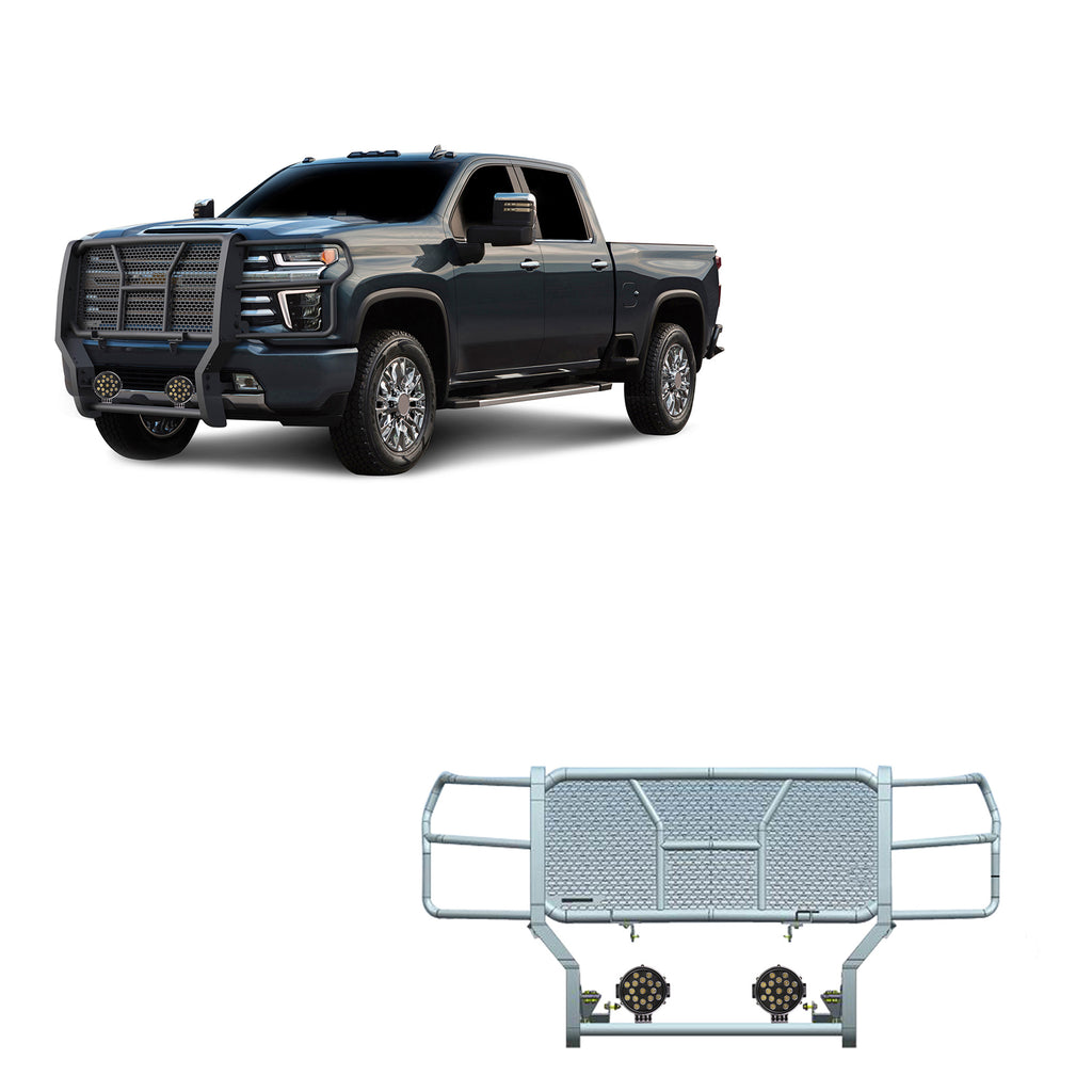 Black Horse Off Road RU-CHSI30-B-PLB Rugged Heavy Duty Grille Guard Kit for Select Chevrolet Silverado HD, Chevrolet Silverado HD