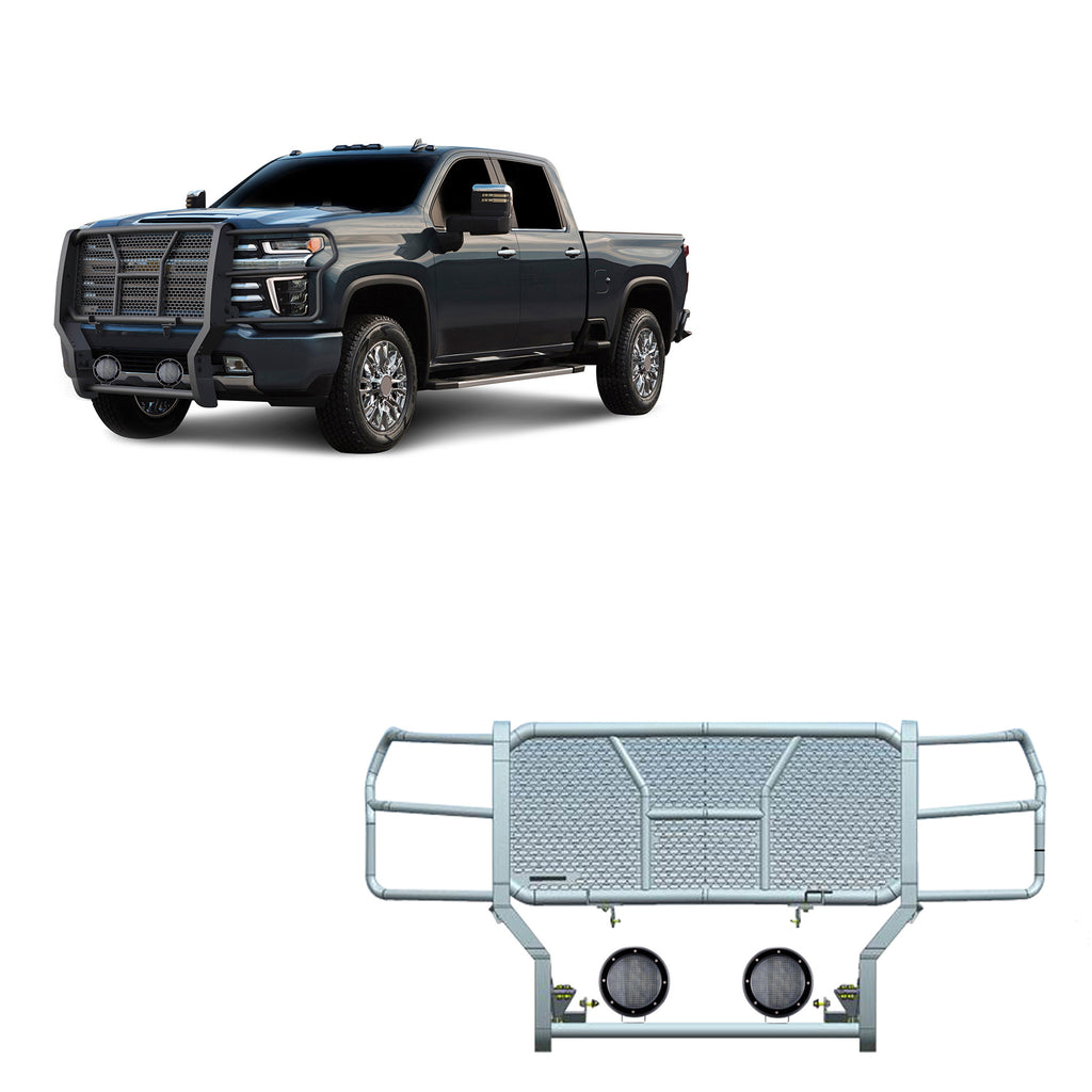 Black Horse Off Road RU-CHSI30-B-PLFB Rugged Heavy Duty Grille Guard Kit for Select Chevrolet Silverado HD, Chevrolet Silverado HD