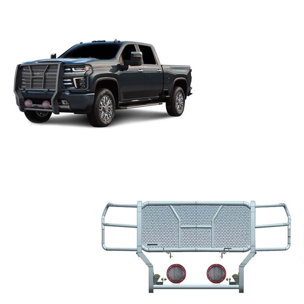 Black Horse Off Road RU-CHSI30-B-PLFR Rugged Heavy Duty Grille Guard Kit for Select Chevrolet Silverado HD, Chevrolet Silverado HD