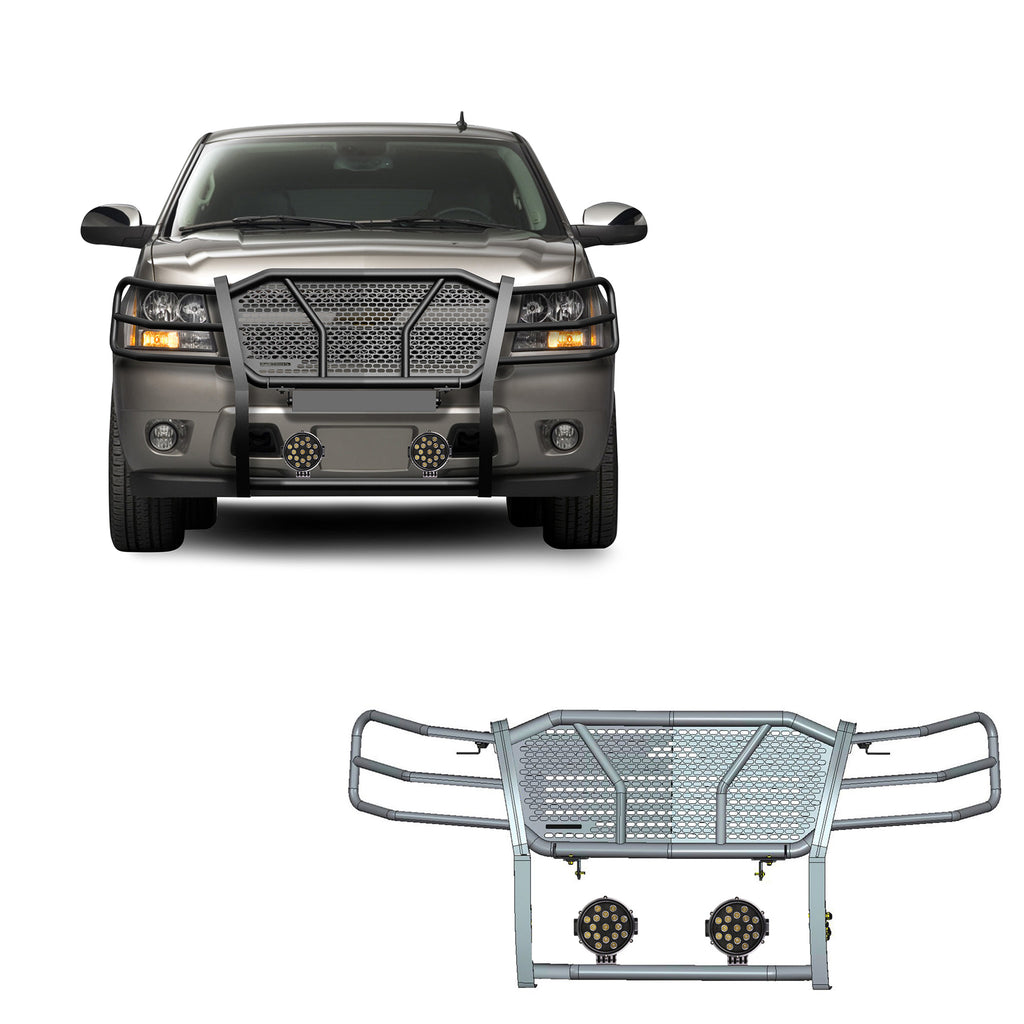 Black Horse Off Road RU-CHTA07-B-PLB Rugged Heavy Duty Grille Guard Kit for Select Chevrolet Avalanche, Chevrolet Suburban 1500, Chevrolet Tahoe
