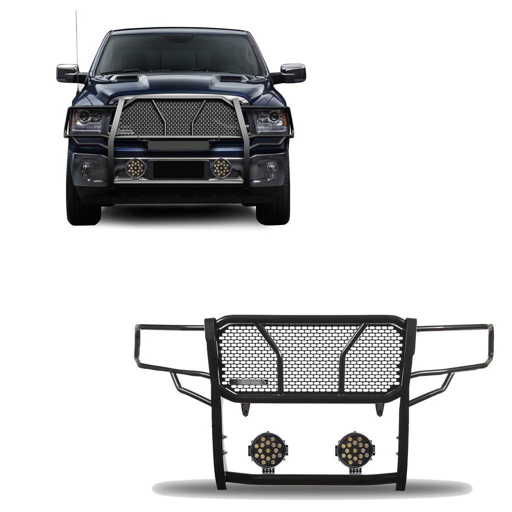 Black Horse Off Road RU-DORA09-B-PLB Rugged Heavy Duty Grille Guard Kit for Select Dodge Ram 1500, Ram 1500, Ram Classic