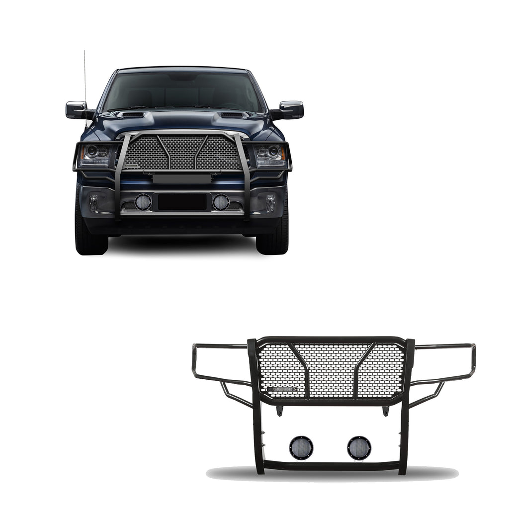 Black Horse Off Road RU-DORA09-B-PLFB Rugged Heavy Duty Grille Guard Kit for Select Dodge Ram 1500, Ram 1500, Ram Classic