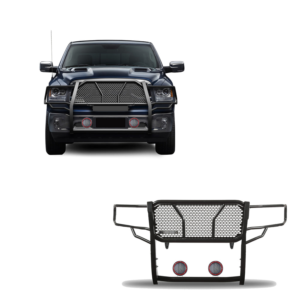 Black Horse Off Road RU-DORA09-B-PLFR Rugged Heavy Duty Grille Guard Kit for Select Dodge Ram 1500, Ram 1500, Ram Classic