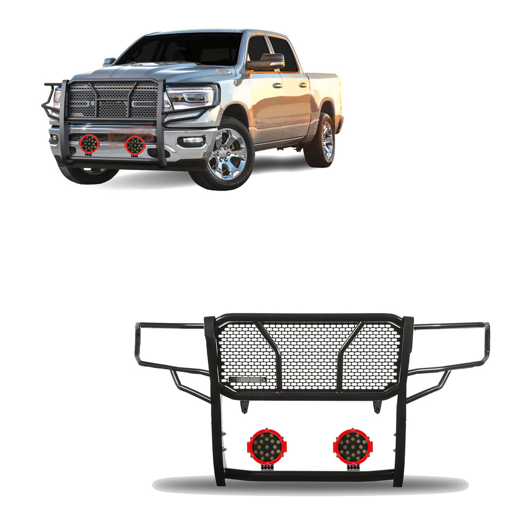 Black Horse Off Road RU-DORA19-B-PLR Rugged Heavy Duty Grille Guard Kit for Select Ram