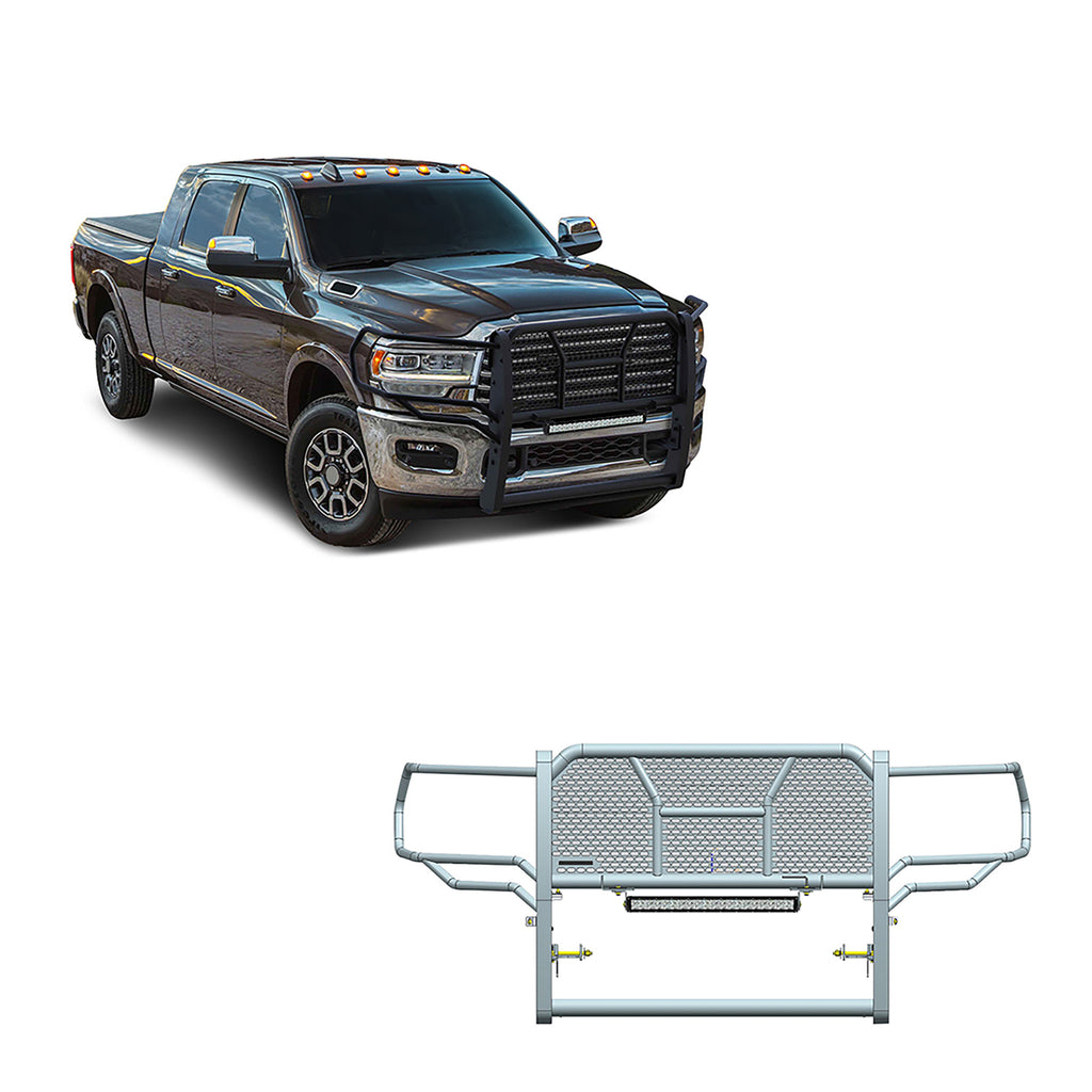 Black Horse Off Road RU-DORA20-B-LED Rugged Heavy Duty Grille Guard Kit for Select Ram 2500, Ram