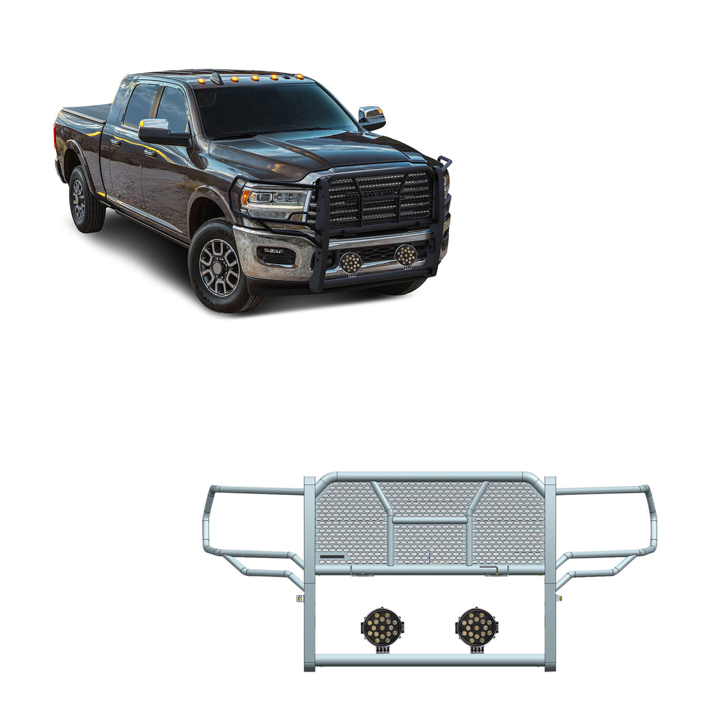 Black Horse Off Road RU-DORA20-B-PLB Rugged Heavy Duty Grille Guard Kit for Select Ram 2500, Ram