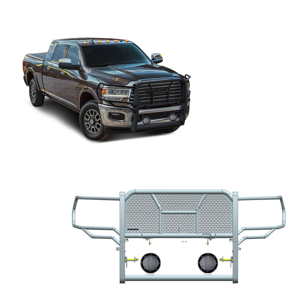 Black Horse Off Road RU-DORA20-B-PLFB Rugged Heavy Duty Grille Guard Kit for Select Ram 2500, Ram