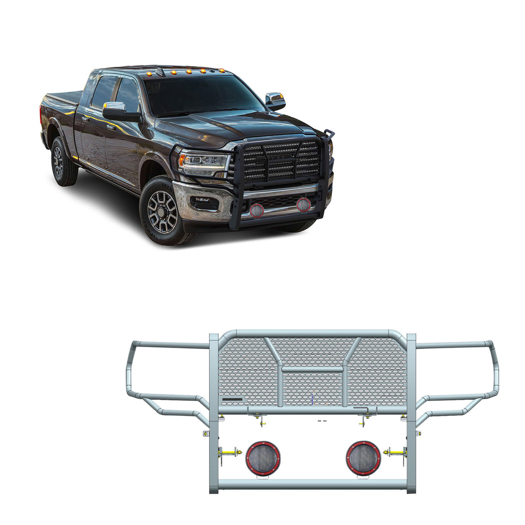 Black Horse Off Road RU-DORA20-B-PLFR Rugged Heavy Duty Grille Guard Kit for Select Ram 2500, Ram