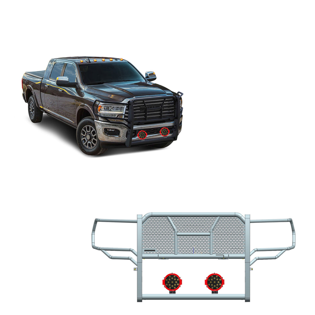 Black Horse Off Road RU-DORA20-B-PLR Rugged Heavy Duty Grille Guard Kit for Select Ram 2500, Ram