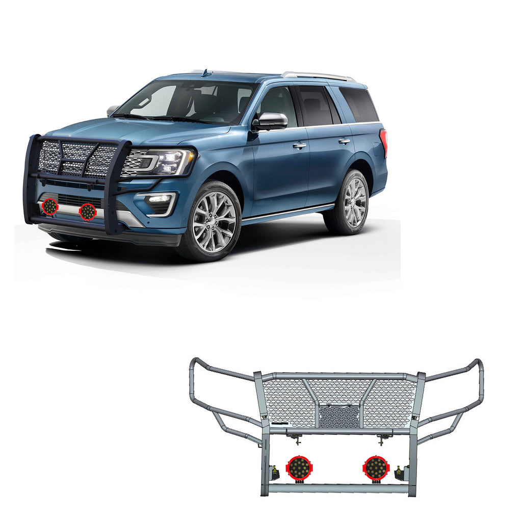Black Horse Off Road RU-FOEX18-B-PLR Rugged Heavy Duty Grille Guard Kit for Select Ford Expedition