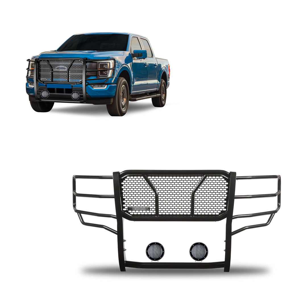Black Horse Off Road RU-FOF116-B-PLFB Rugged Heavy Duty Grille Guard Kit for Select Ford F-150