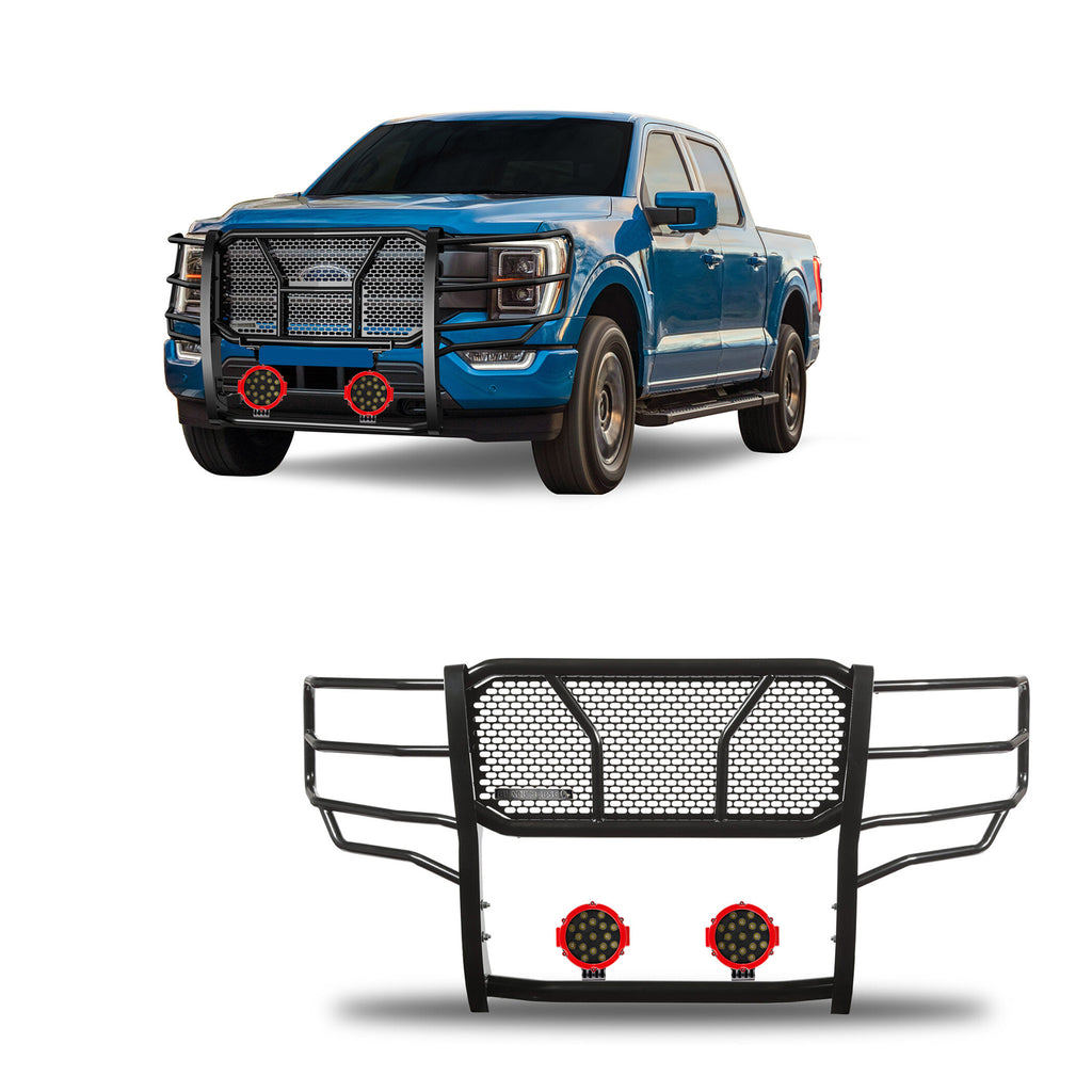 Black Horse Off Road RU-FOF116-B-PLR Rugged Heavy Duty Grille Guard Kit for Select Ford F-150
