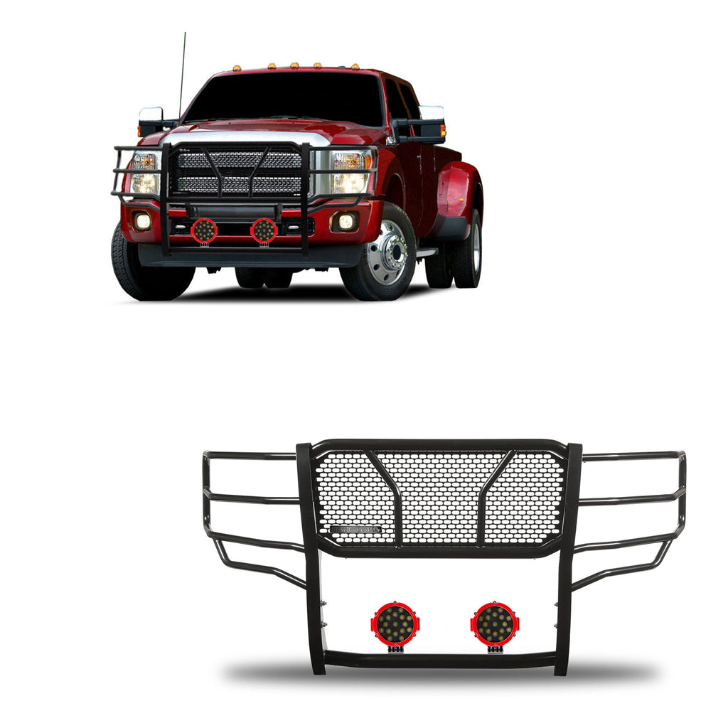 Black Horse Off Road RU-FOF211-B-PLR Rugged Heavy Duty Grille Guard Kit for Select Ford F-250 Super Duty, Ford F-350 Super Duty, Ford F-450 Super Duty, Ford F-550 Super Duty