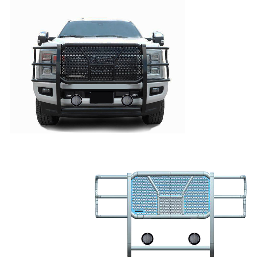 Black Horse Off Road RU-FOF217-B-PLFB Rugged Heavy Duty Grille Guard Kit for Select Ford F-250 Super Duty, Ford F-350 Super Duty, Ford F-450 Super Duty, Ford F-550 Super Duty