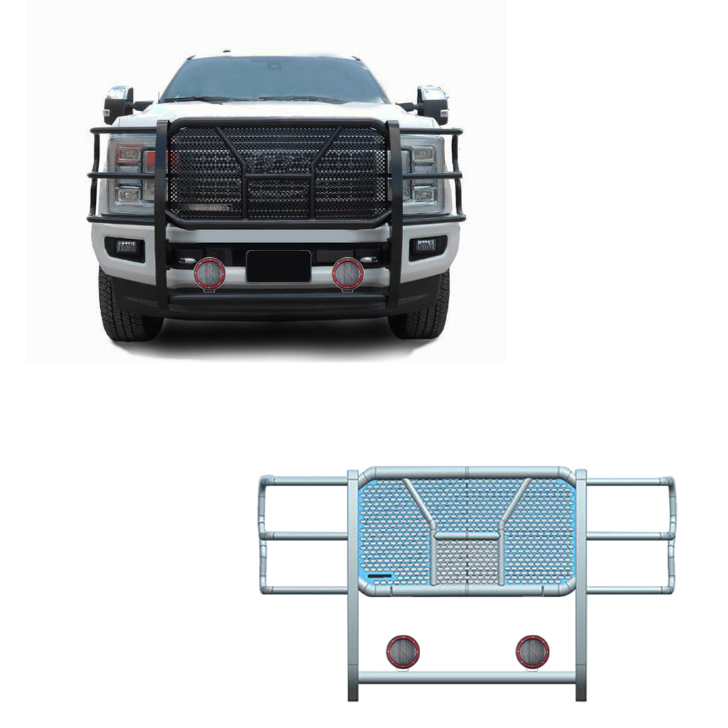Black Horse Off Road RU-FOF217-B-PLFR Rugged Heavy Duty Grille Guard Kit for Select Ford F-250 Super Duty, Ford F-350 Super Duty, Ford F-450 Super Duty, Ford F-550 Super Duty