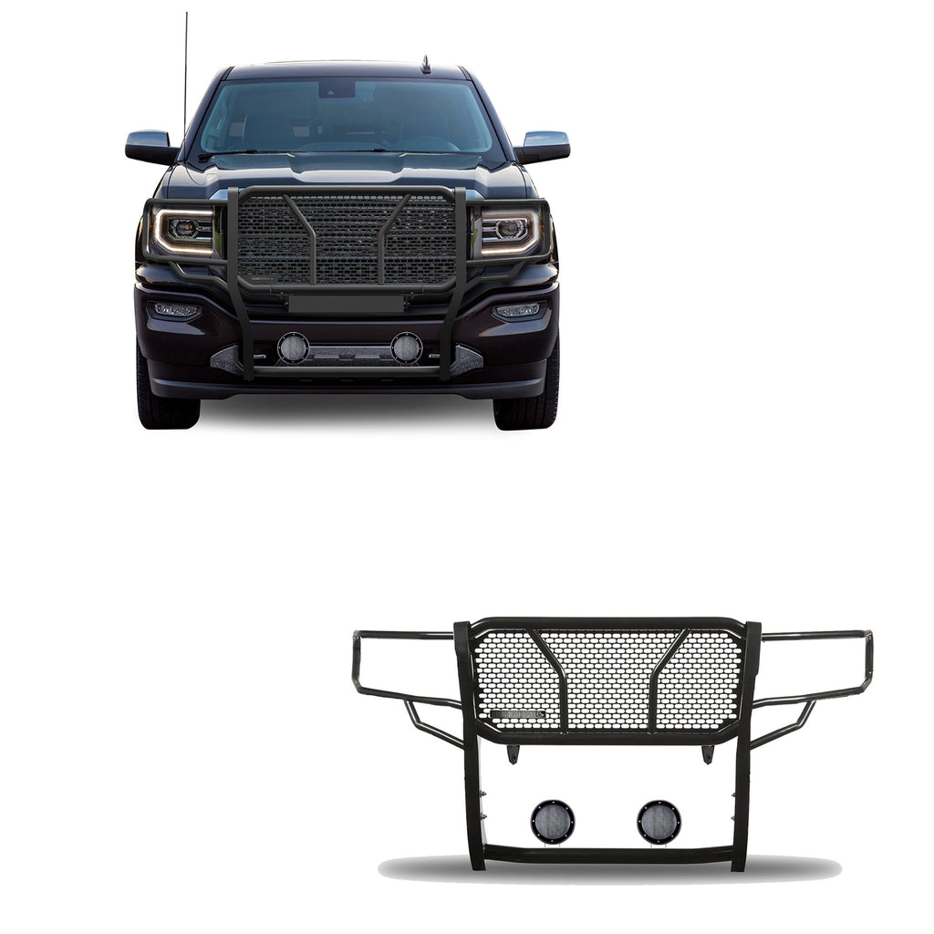 Black Horse Off Road RU-GMSI14-B-PLFB Rugged Heavy Duty Grille Guard Kit for Select GMC Sierra 1500, GMC Sierra Limited