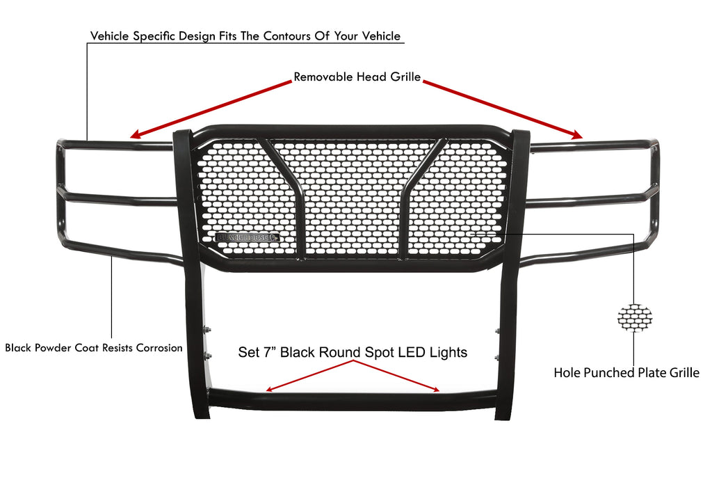 Black Horse Off Road RU-GMSI15-B-PLB Rugged Heavy Duty Grille Guard Kit for Select GMC Sierra HD, GMC Sierra HD