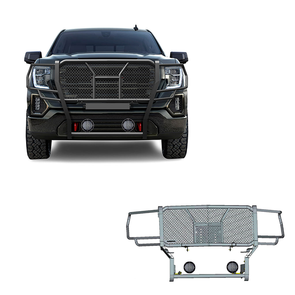 Black Horse Off Road RU-GMSI19-B-PLFB Rugged Heavy Duty Grille Guard Kit for Select GMC Sierra