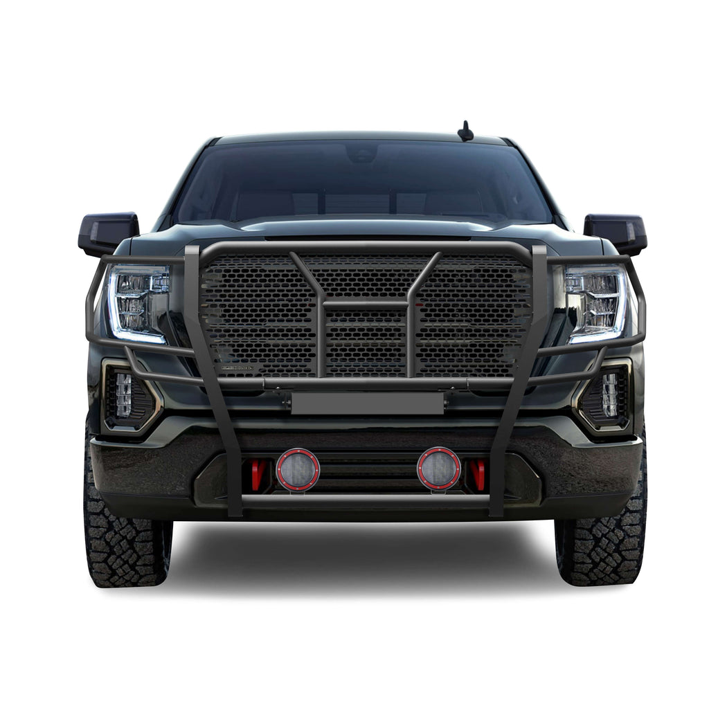 Black Horse Off Road RU-GMSI19-B-PLFR Rugged Heavy Duty Grille Guard Kit for Select GMC Sierra