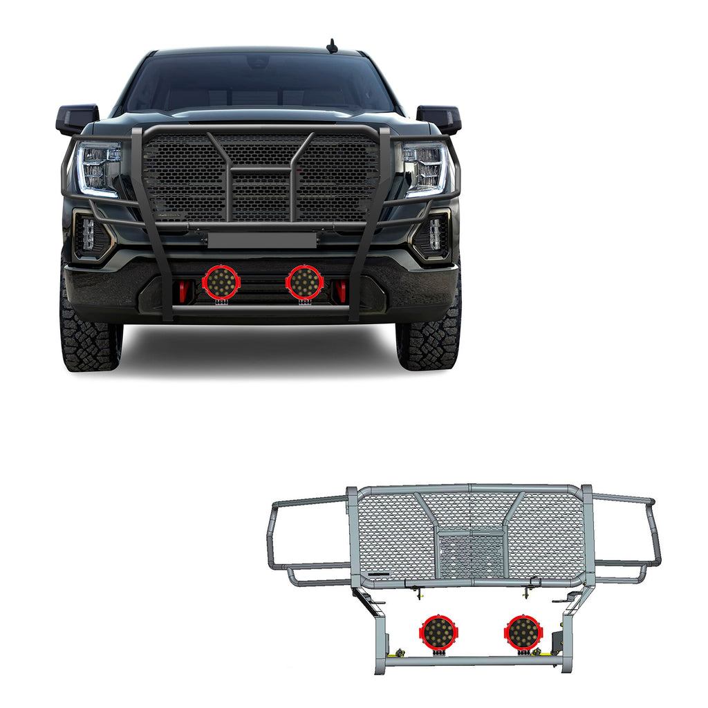 Black Horse Off Road RU-GMSI19-B-PLR Rugged Heavy Duty Grille Guard Kit for Select GMC Sierra