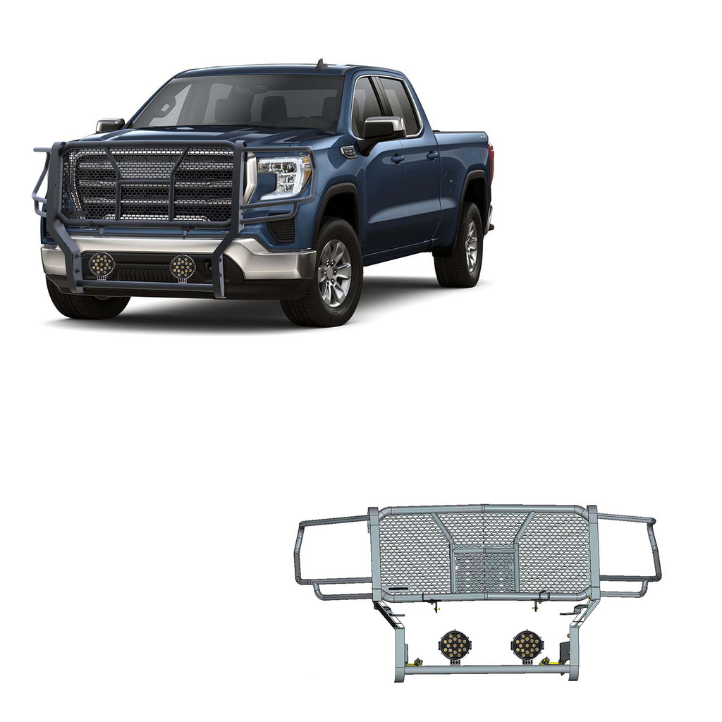 Black Horse Off Road RU-GMSI20-B-PLB Rugged Heavy Duty Grille Guard Kit for Select GMC Sierra HD, GMC Sierra HD