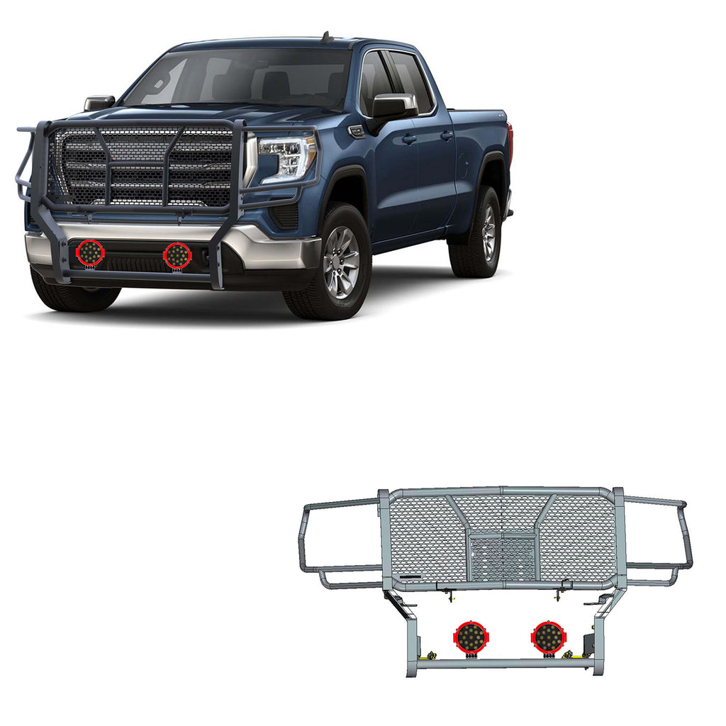 Black Horse Off Road RU-GMSI20-B-PLR Rugged Heavy Duty Grille Guard Kit for Select GMC Sierra HD, GMC Sierra HD